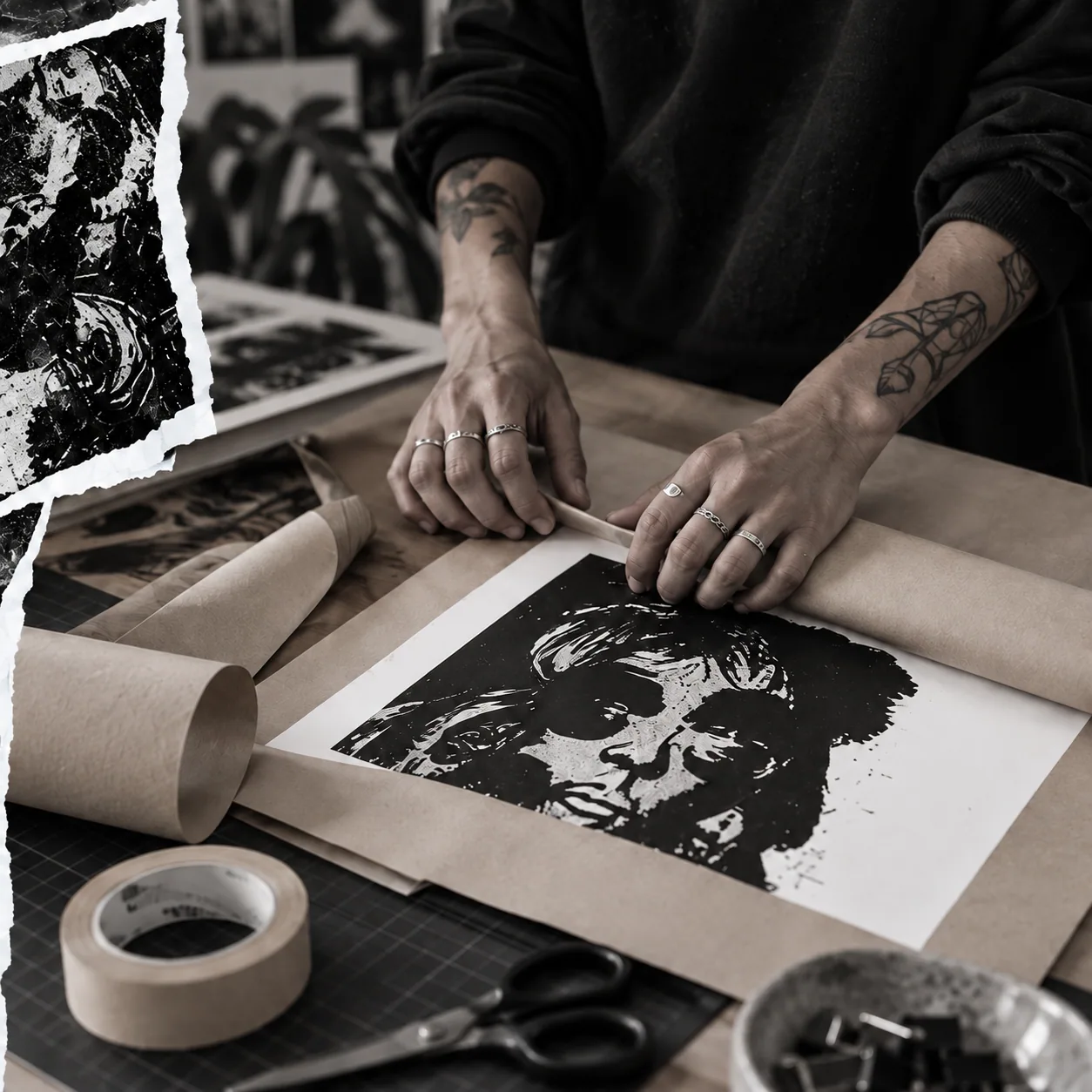 Artista a preparar uma impressão para entrega