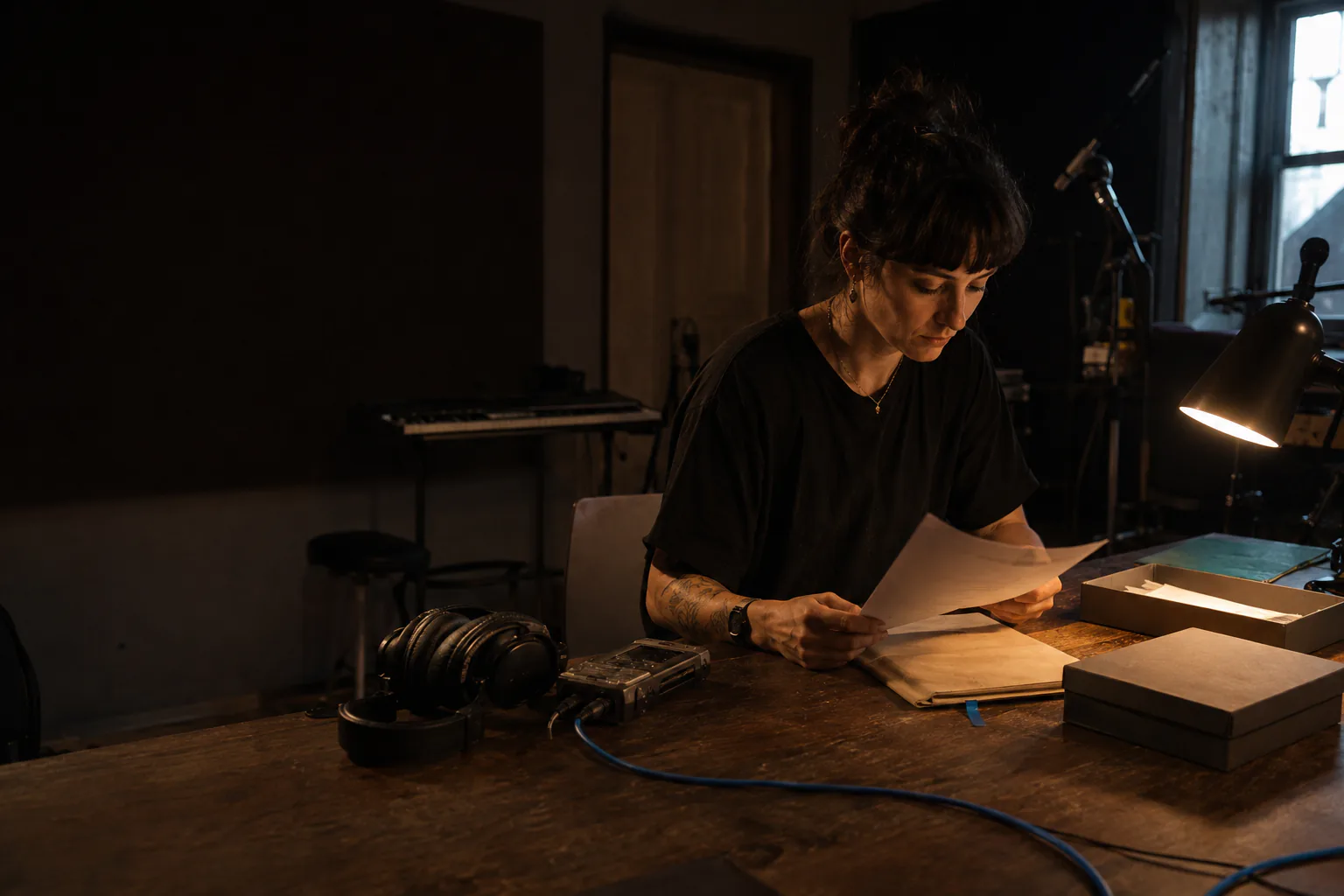 Artista num estúdio de música a preparar uma distribuição