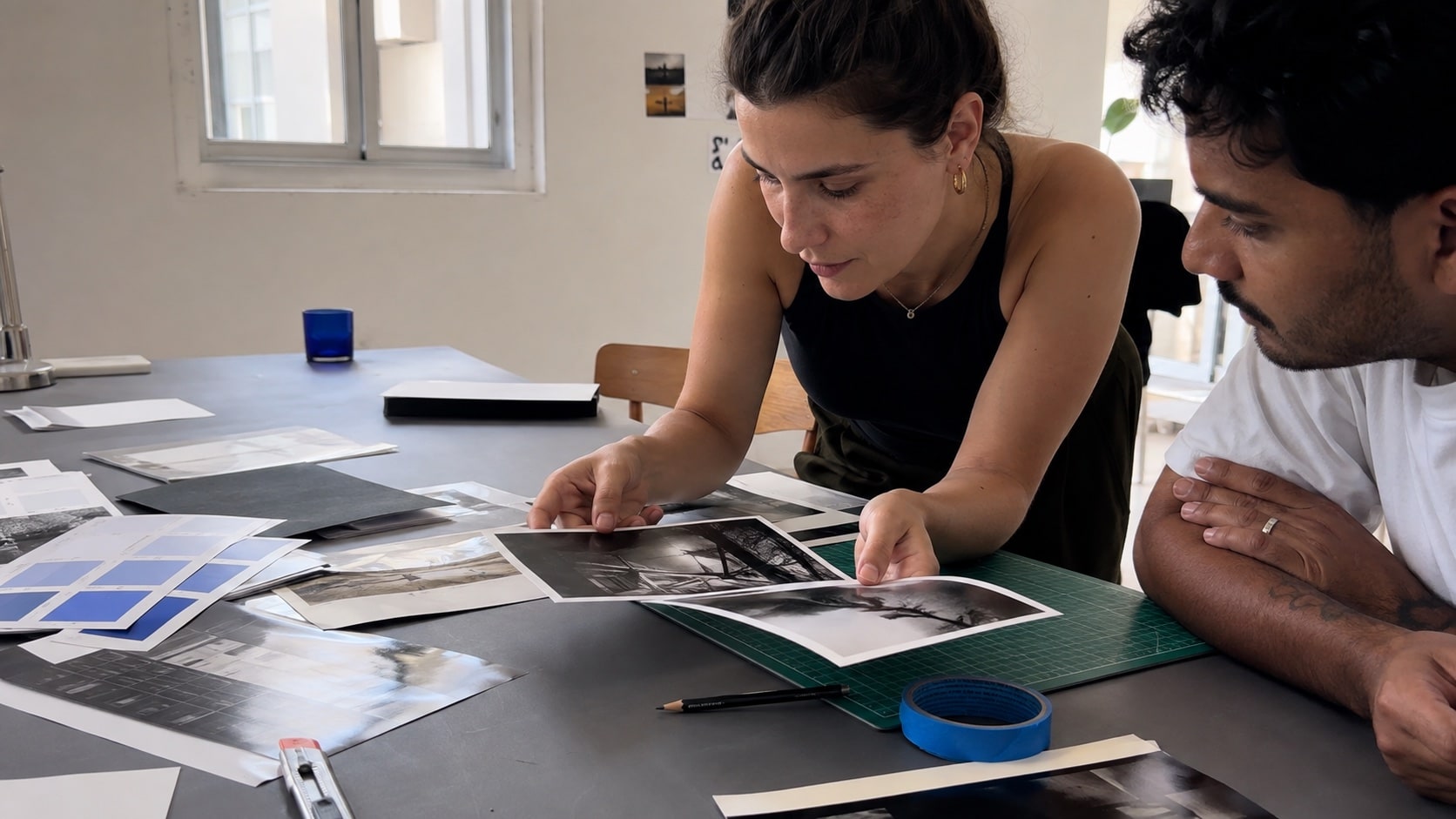 Designer a rever provas de impressão num estúdio